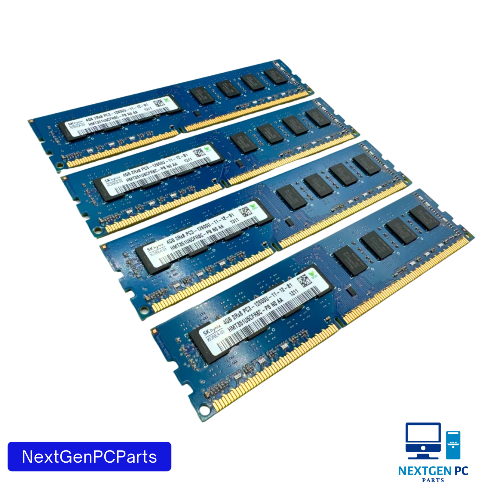 Lot of 4 Hynix HMT351U6CFR8C-PB, 4GB 2Rx8 PC3-12800U DDR3 Desktop RAM